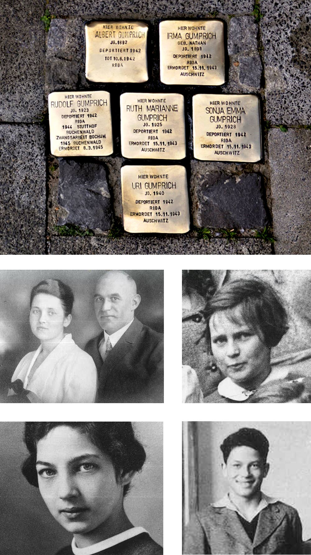 stolpersteine und portraits der familie gumprich