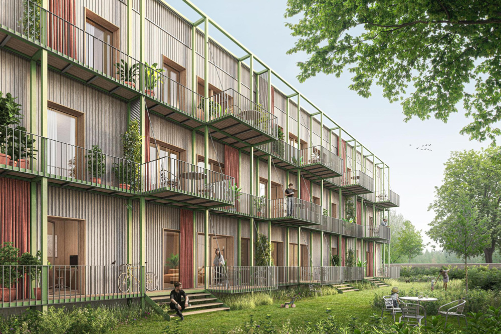 Rendering eines Holzbaus
